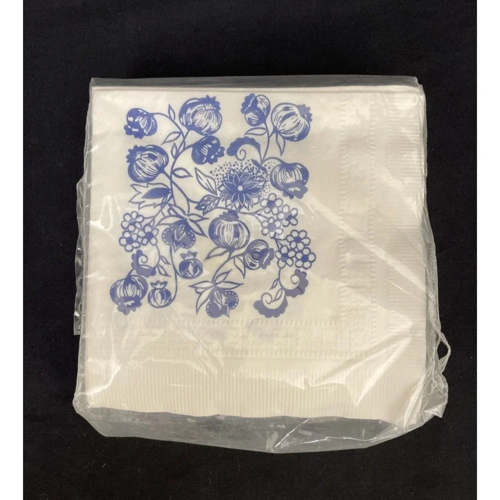 Nantucket Beverage Napkins 3-Ply Qty 30 Blue White Floral Barware Party Classic